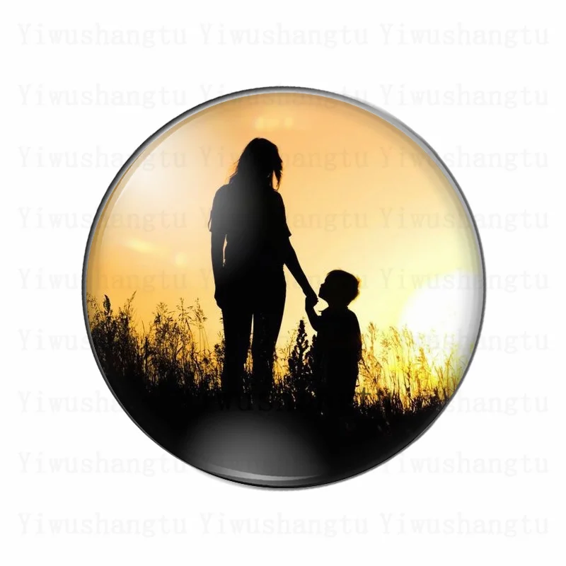 Lovely Mom and kids family life sunset pattern 12mm/18mm/20mm/25mm Round photo glass cabochon demo flat back Making findings