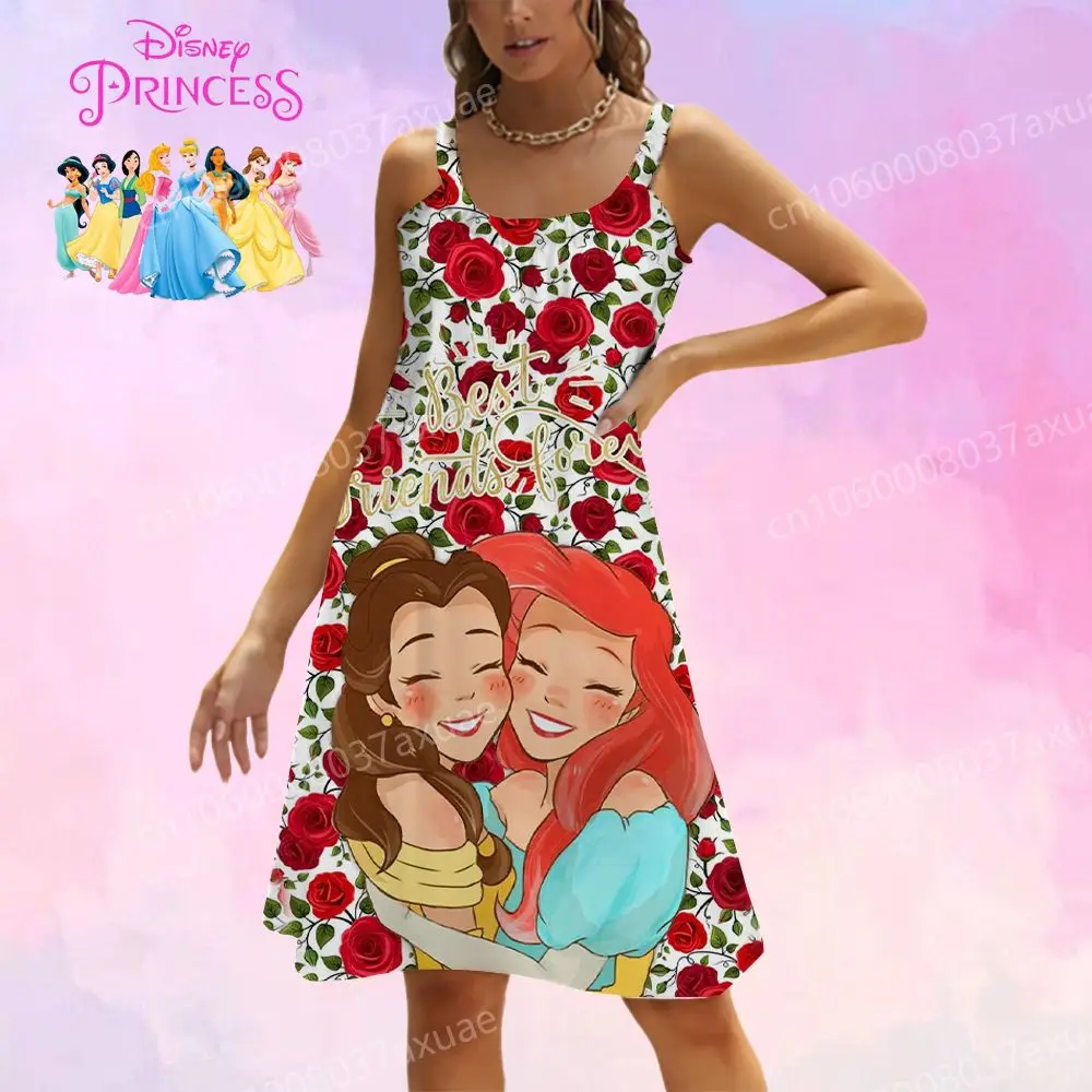 

Women's Beach Dress Disney Princess Cartoon 2025 New Summer Dresses Streetwear Y2k Beach Outfits Woman Clothes Sexy Womens Party