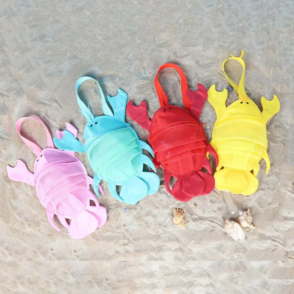 Sand-proof Beach Bag Kids Beach Bag Cartoon Lobster Cute Crab Shaped Mesh Shell Collecting Storage Bags Sand Tools for Toys