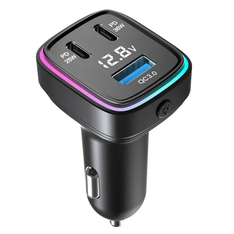 61W Eight-Color Ambient Light Car USB Charger Fast Charging Auto Adapter 3 Ports Phone Charger Car Electrical Appliances