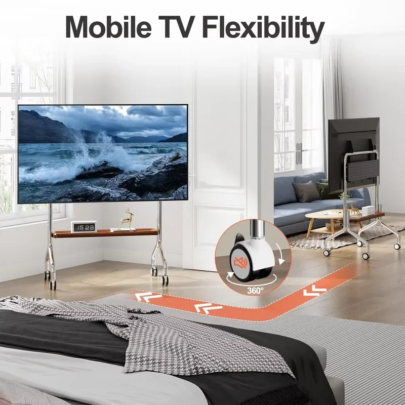 Mobile TV Cart Easel Rolling TV Stand for 32 to 65 Inch LCD LED OLED Flat Panel Screens, Stainless Steel Portable Floor TV view 4