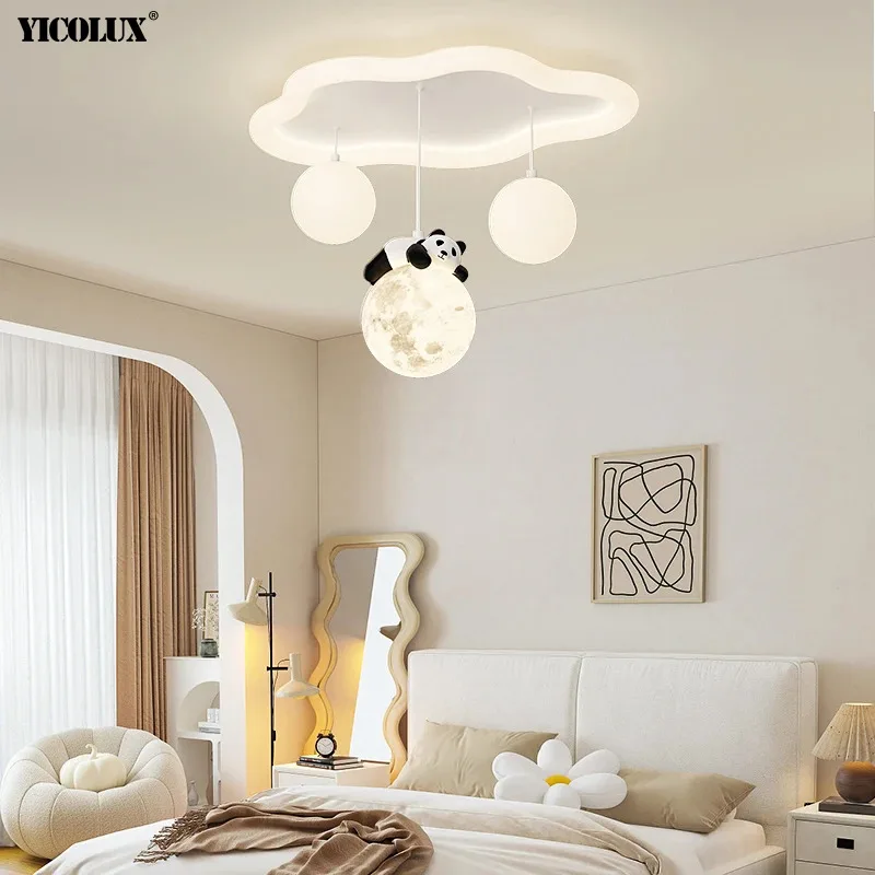 Nordic Modern Bedroom Ceiling Light Panda Cloud Design Study Room Chandelier Full Spectrum Eye Protection Children's Room Ligh