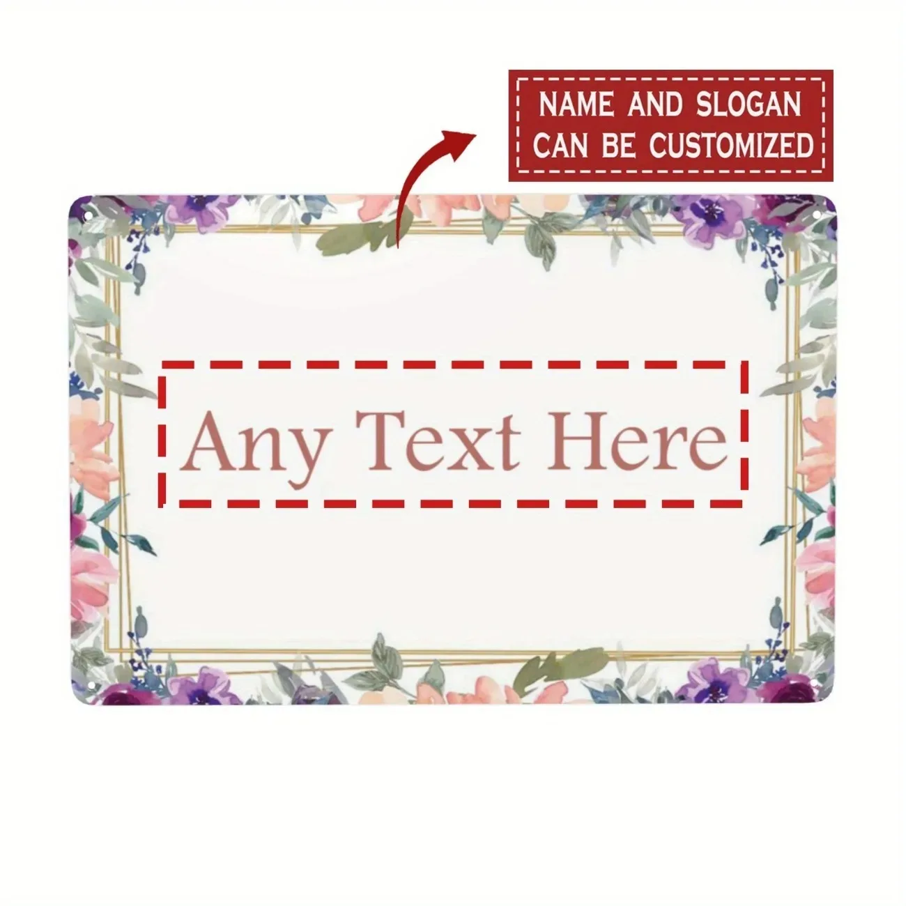 Custom Personalized Text Watercolor Floral Metal Sign, Home & Garden Wall Decor (Only Decoration)