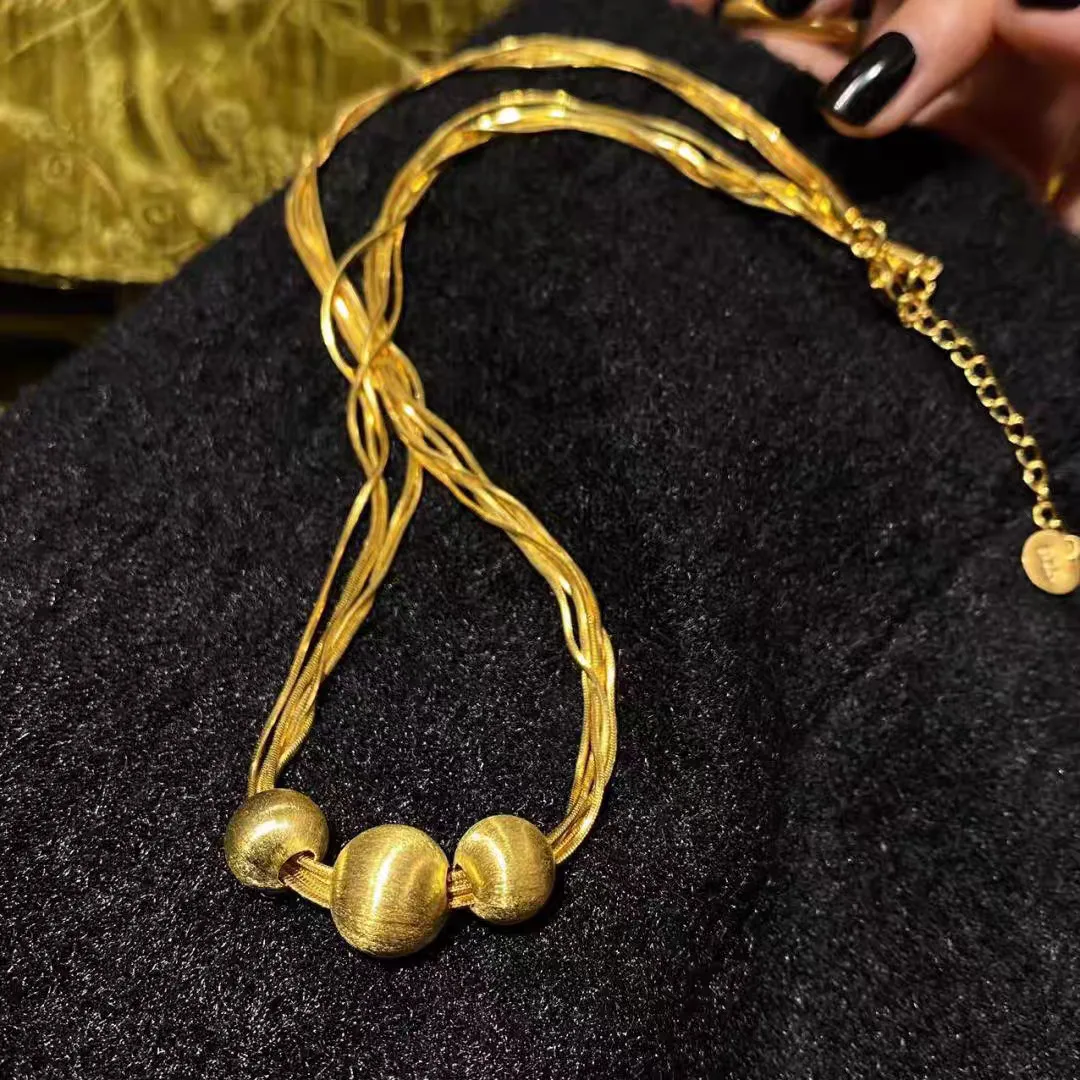 Brushed Shimmer Cat's Eye Necklace Women 24K Gold AU999 - Warm gold, clear texture, dynamic shimmer