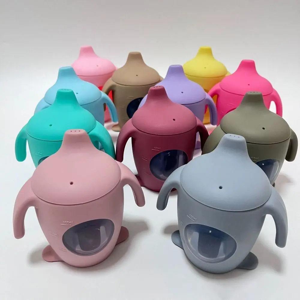 

Новая силиконовая чашка-непроливайка с пингвином, герметичная чашка с весами, чашка для младенцев, без BPA, чашка с защитой от падения в виде утконоса