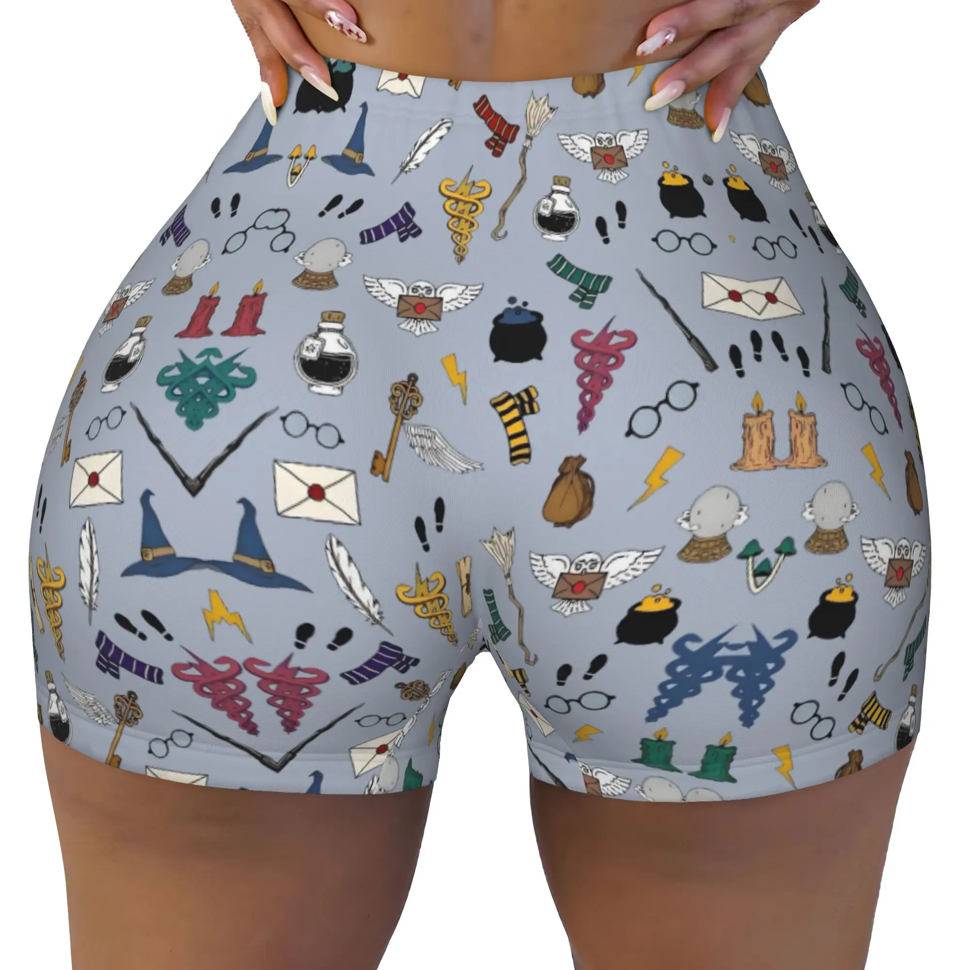 Custom H-Harryed Cartoon Workout Biker Running Shorts for Women Halloween Witchcraft Gym Yoga Shorts