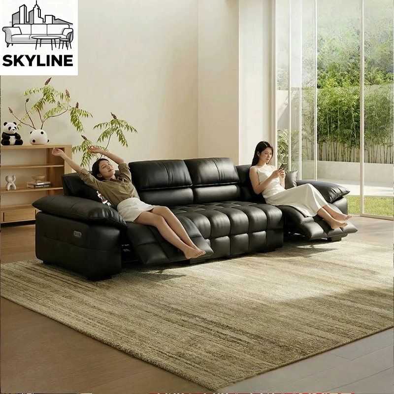 Italian Minimal Zero-gravity Three-seater Leather Sofa, Zero-wall Electric Adjustable Multi-functional Couch for Living Room