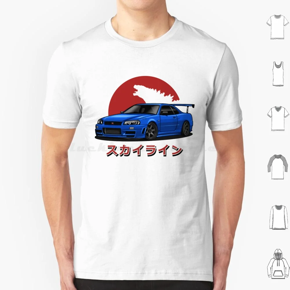Skyline Gtr R-34 ( Blue ) T Shirt Big Size 100% Cotton Car Automotive Sportcar Supercar Vehicle Tuning Top Speed Racing Race