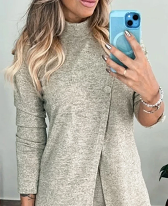 Elegant Women's 2-Piece Set 2024 Autumn/winter Women's Round Neck Split Long Sleeved Top and Pocket Design Long Pants Casual Set