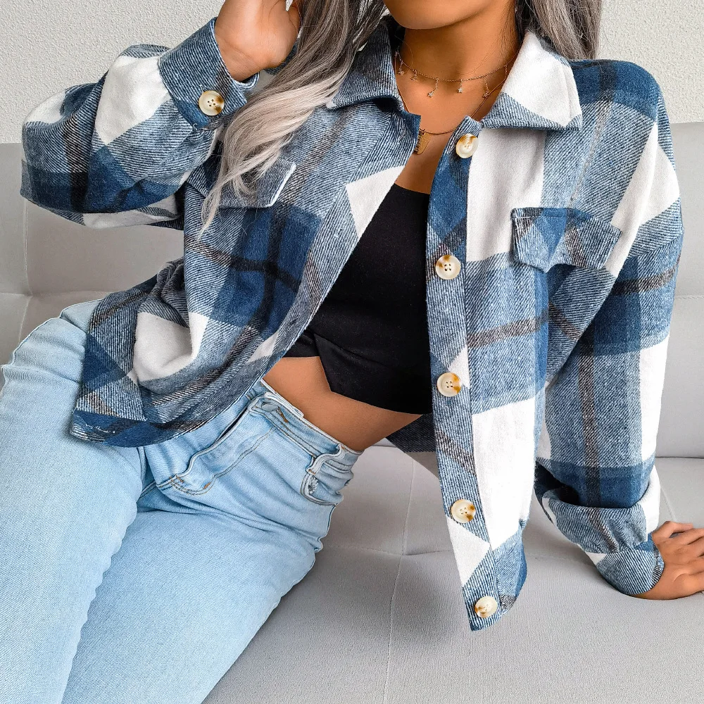 

2025 Fall Fashion Short Coats Thick Warm Shirt Jackets High Street Autumn Plaid Jacket Women Loose Checkered Jacket Female