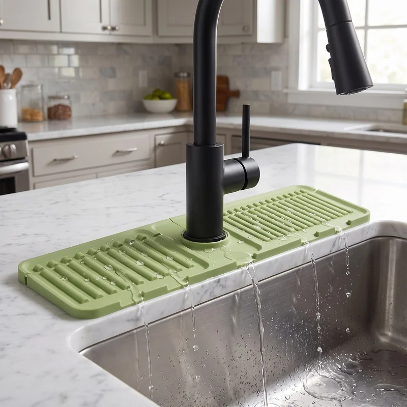 Kitchen Slope Drain Mat, Faucet Splash-Proof Silicone Sink Water Barrier, Can Be Cut and Folded, Washbasin Drying Mat view 3