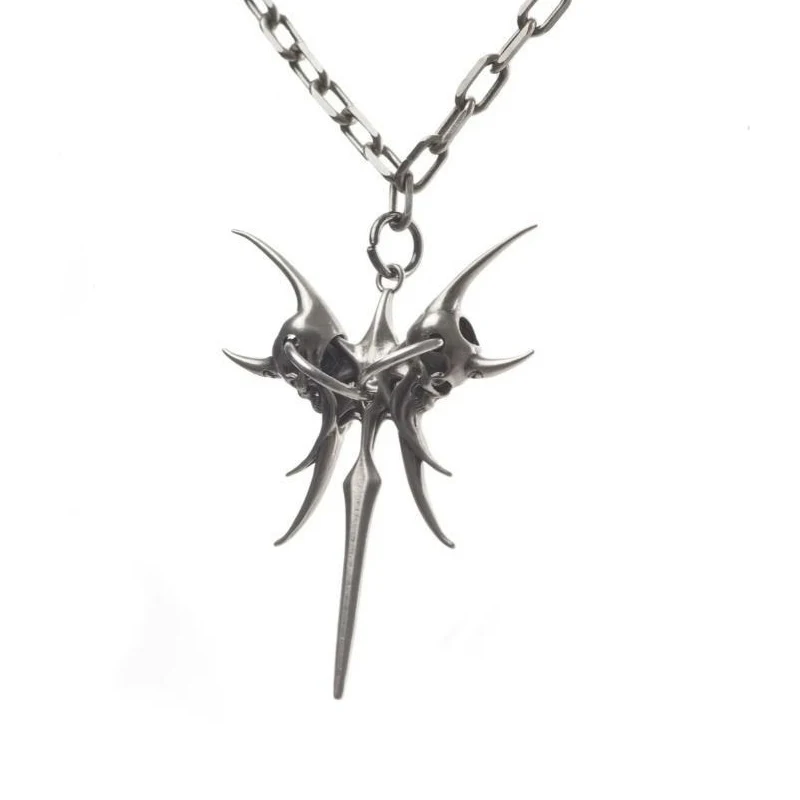 Gothic-Schmuck Kettenhalskette mit Totenkopf-Anhänger für Frauen Punk 90er Ästhetik Accessoires Dornen-Spike-Halskette Grunge Rock – Detail 2
