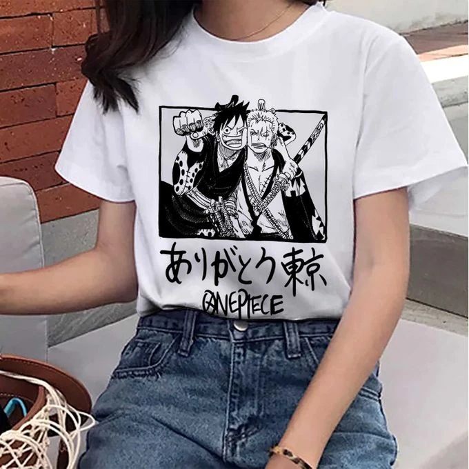 Camiseta Holgada Estampada 100% Algodón con Temática de One Piece Luffy y Solon "La Tierra de la Paz" para Niños y Niñas, Verano 2026, Estilo Y2K
