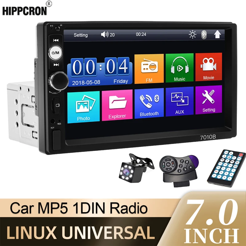 hippcron-7インチhdタッチスクリーン1dinカーステレオマルチメディアmp5プレーヤー、ミラーリンク、fm、usb、bluetooth、tfカード、aux入力対応ユニバーサル機種