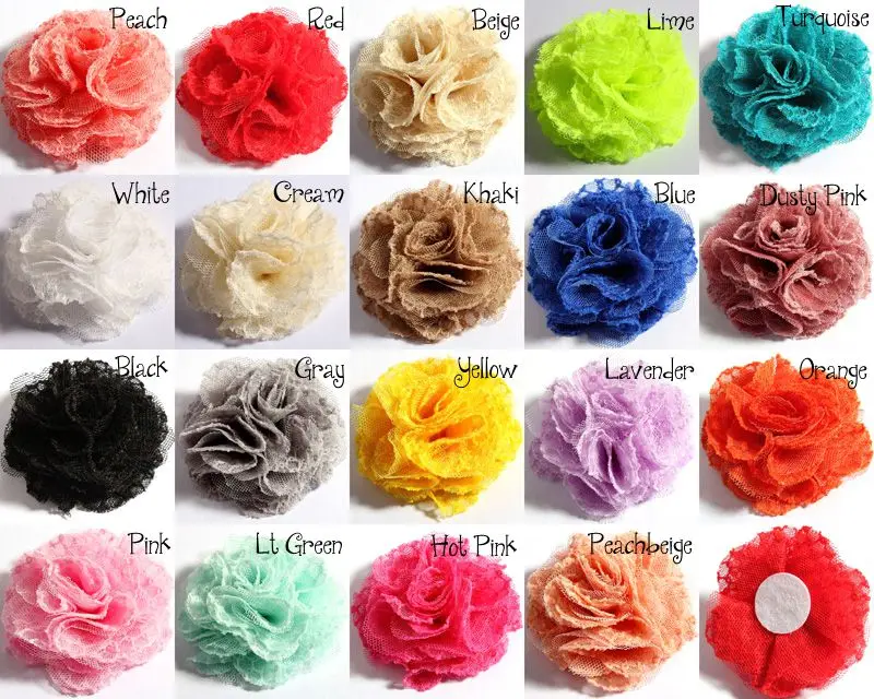 120pcs/lot 7cm 19 Colors Newborn Chic Shabby Wool Mesh Flowers For Kids Hair Accessories Artificial Fabric Flowers For Headbands