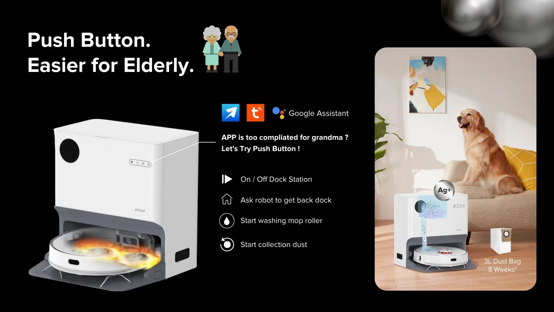 L107S Ultra, 6000Pa, Ag+ Sanitization Robotic Vacuum Auto Empty, Auto Wash, Hot Air Drying Robot Cleaner