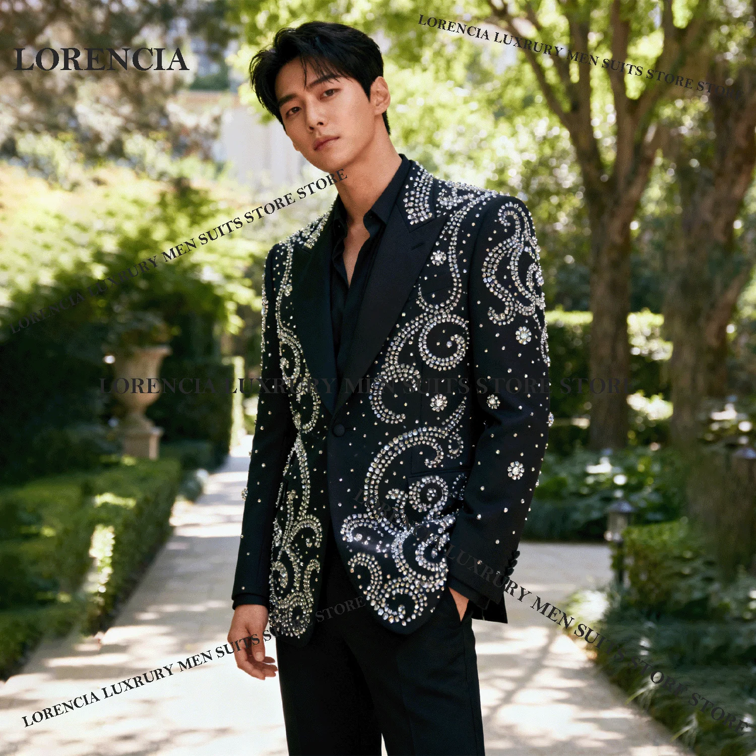 

Customized Exquisite Men Diamond Design Suits Elegant Wedding Tuxedos Sparkle Slim Ropa hombre 3 Pieces Sets Groom Male Blazers