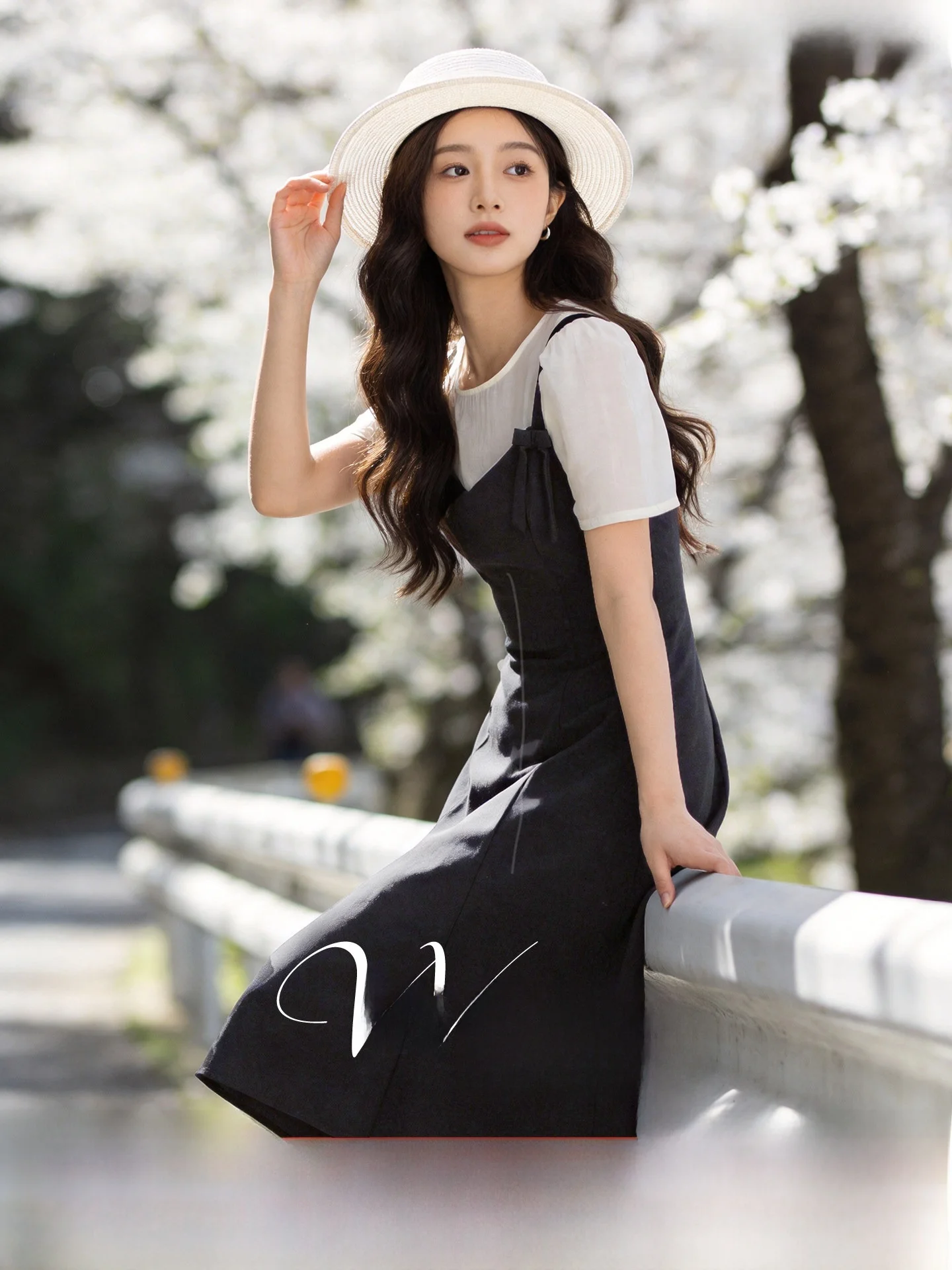 

Summer New Style Age-Defying Design Sense Strap Splicing Dress Commute Style A-Line Polyester Fiber Short Sleeve Midi Skirt