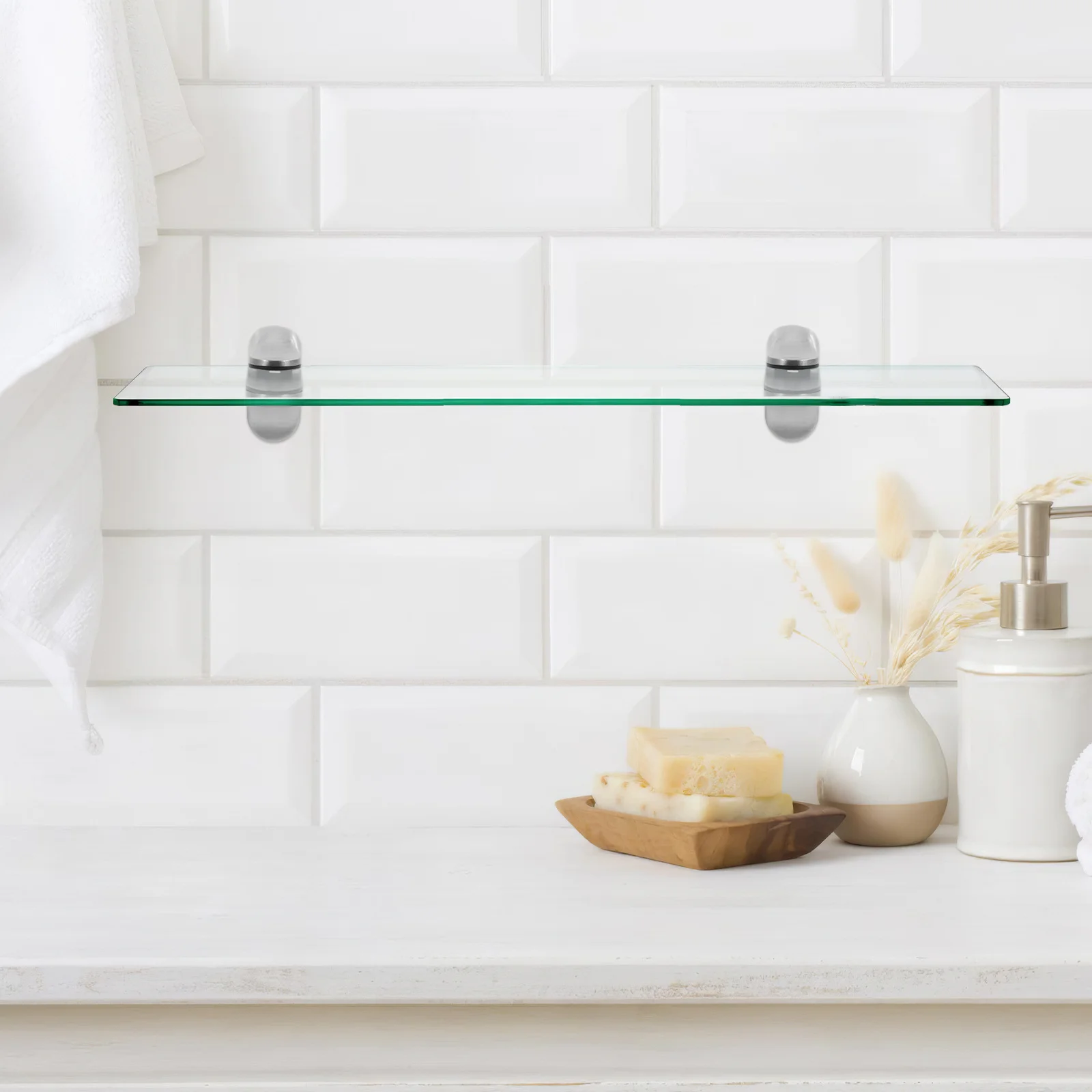 

2Pcs Glass Shelf Bracket Adjustable Wall Mounted Heavy Duty Brushed Nickel Shelf Support for Bathroom Kitchen Glass Panel Clamp