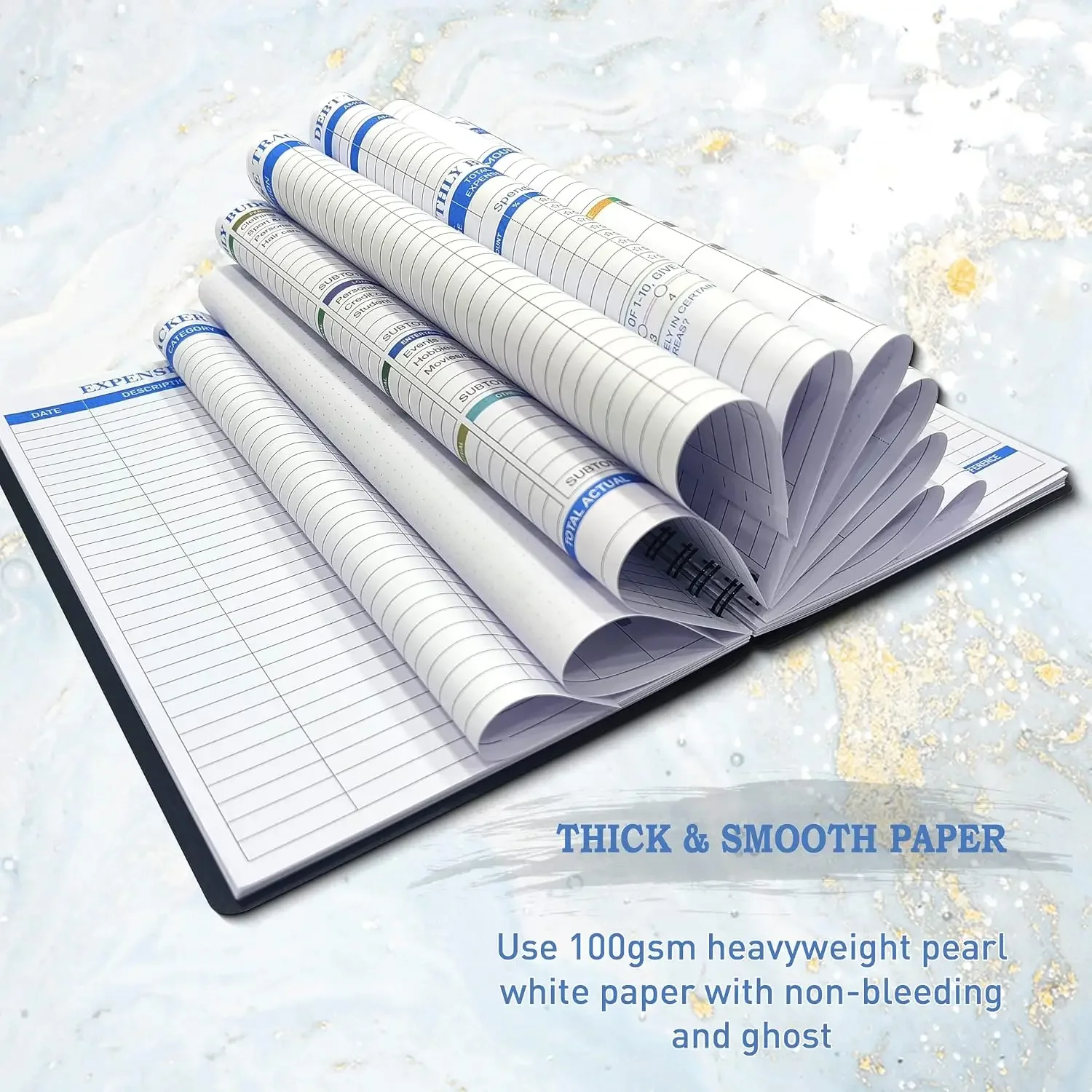 Budget Planner & Expense Tracker, Undated Finance Organizer, A5 (8.6x5.9 inch), 100gsm Paper, Golden view 5