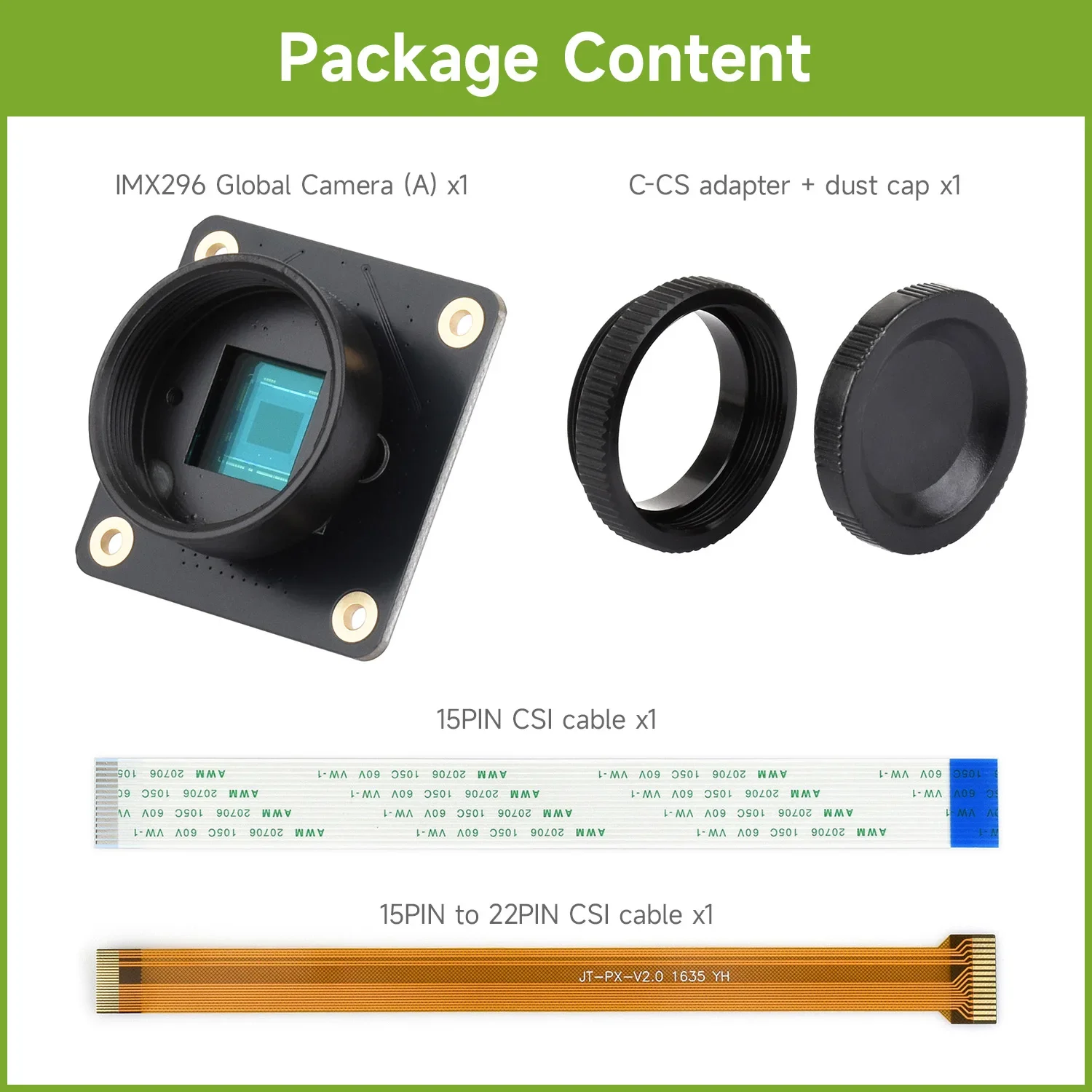 Waveshare IMX296 Global Shutter Camera Module (A) for Raspberry Pi, IMX296 Sensor, 1.6MP, For Fast Motion Photography