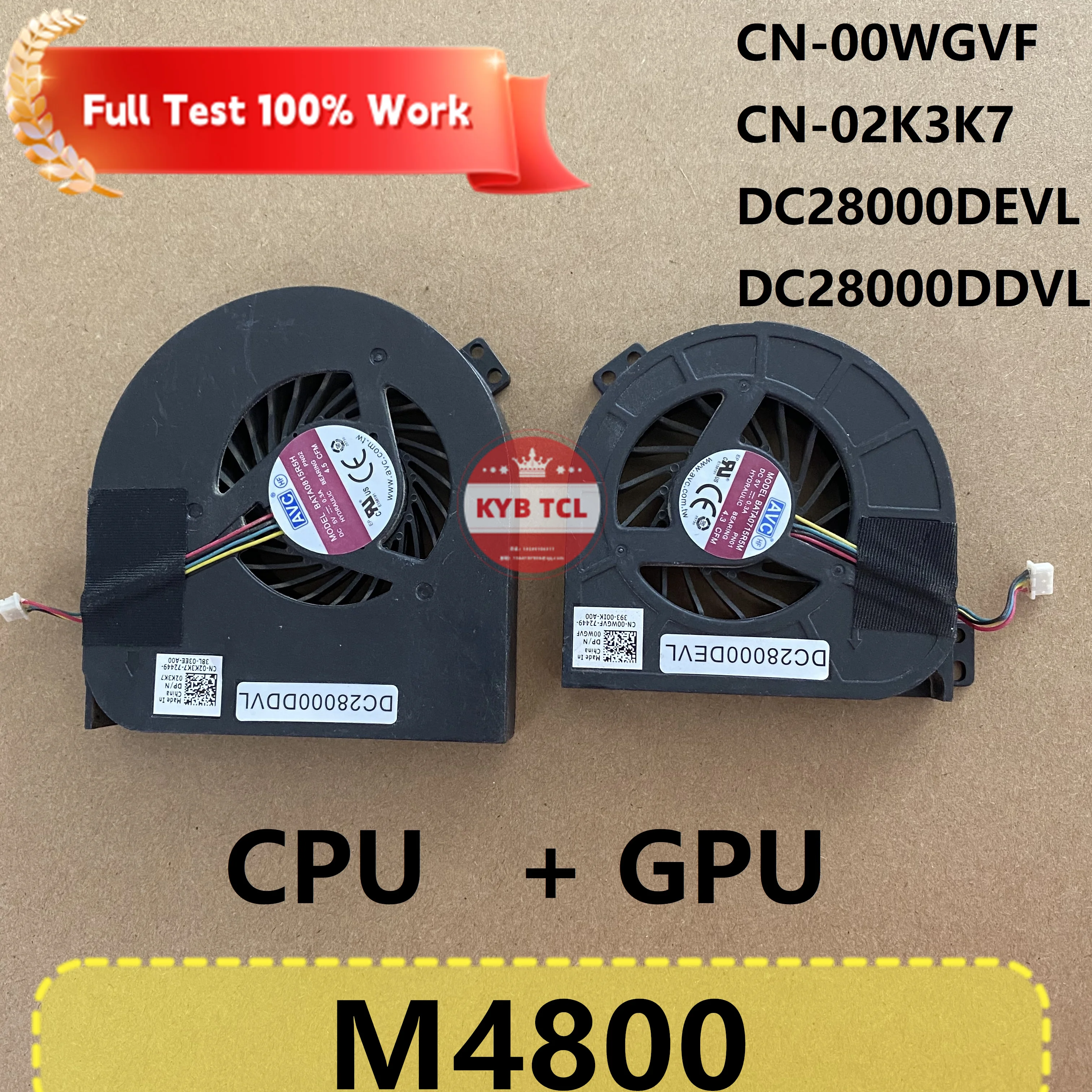 Оригинальный подлинный охлаждающий вентилятор для ноутбука Dell Precision M4800 или графического процессора для ноутбука 00WGVF CN-00WGVF 0WGVF 02K3K7 2K3K7