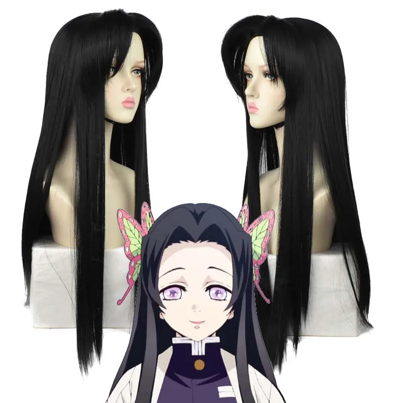 

SHANGZI Game Anime Demon Slayer Cosplay Wig Pre Styled 85cm Long black straight hair bow tie wigs Heat Resistant Synthetic