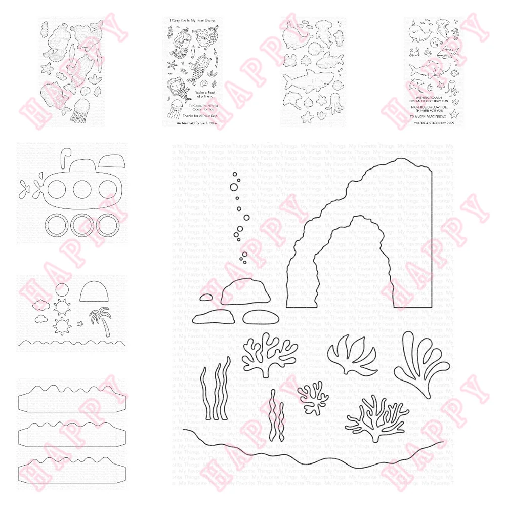 

Stamp Metal Cutting Dies Unicorn Submarine Mermaid Coconut Tree Scrapbook Diary Decoration Craft Embossing Template DIY Handmade