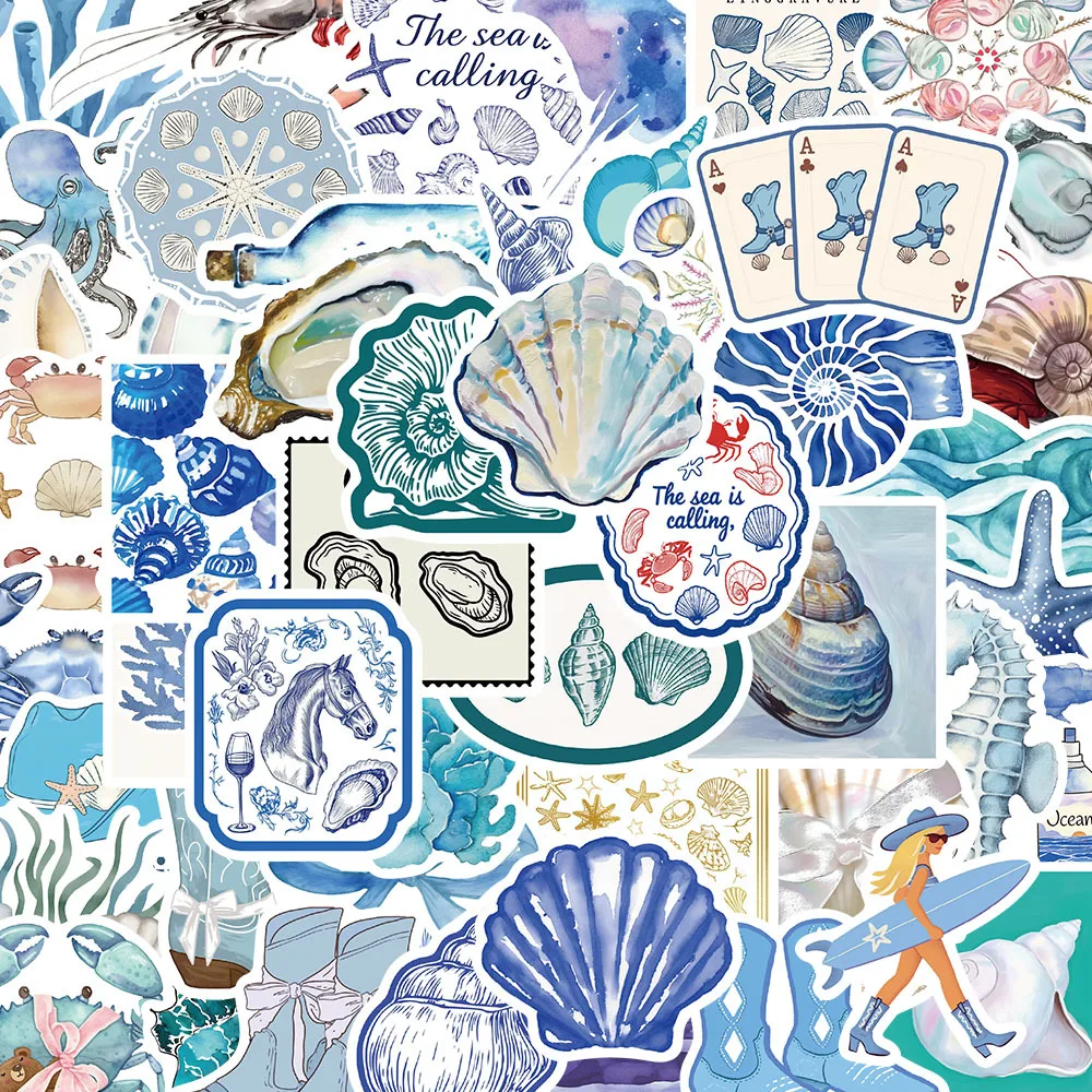 

10/30/50PCS Blue INS Style The Coastal Girl Sticker Cartoon Cute Fun Doodle Waterproof Decal Kids Toy Gift for Water Cup Guitar