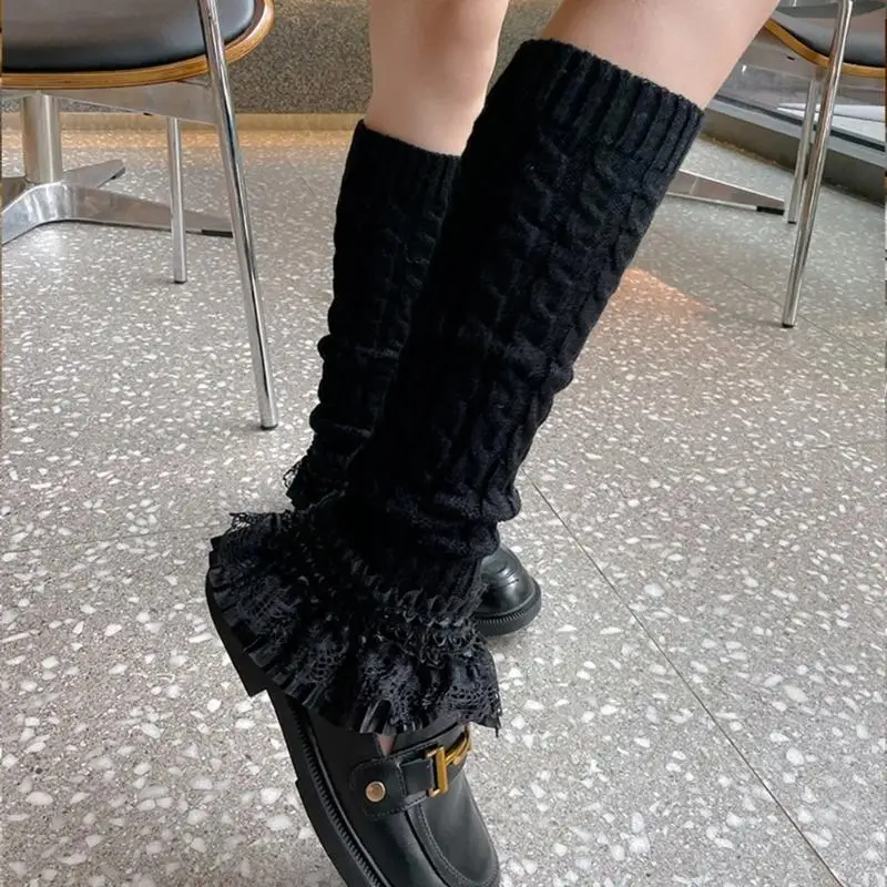

195E Эстетические элегантные гетры с рюшами и кружевными краями для женщин, японские вязаные чехлы для ног и рукавов, носки до