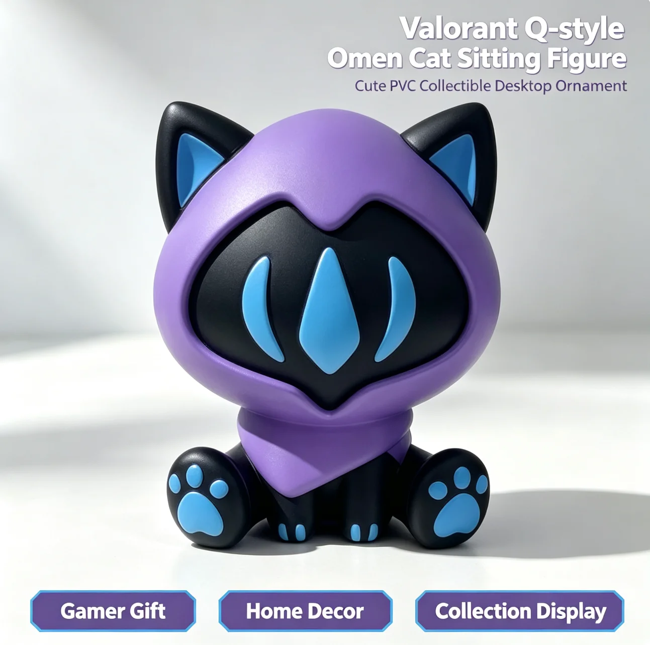 Valorant Q-style Omen Cat Sitting Figure Cute Trendy PVC Collectible Decor Trendy Toy Ornament for Gamer Desk Display Home Ornam