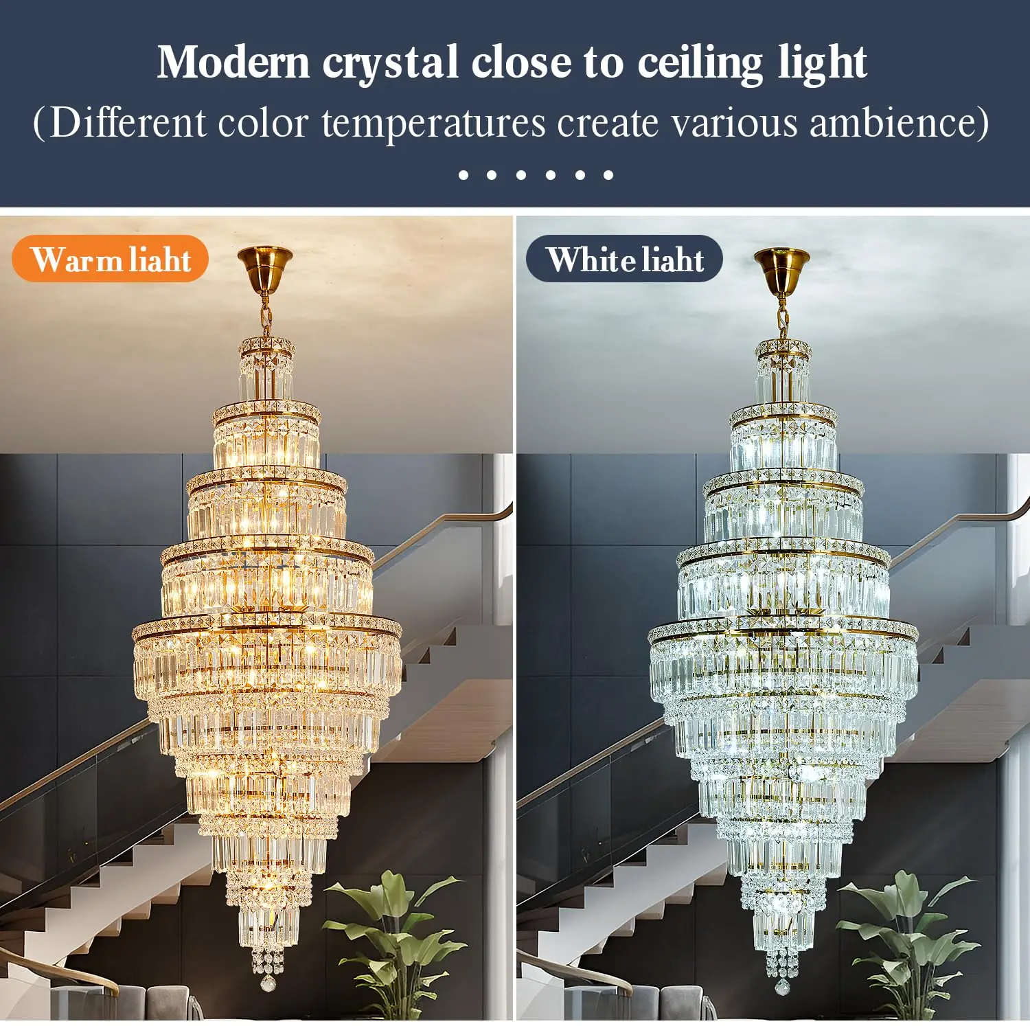 Modern LED Crystal Chandelier Light Large Long Chandelier for High Ceiling Luxury Gold Hanging Pendant Light for Staircase Foyer view 5