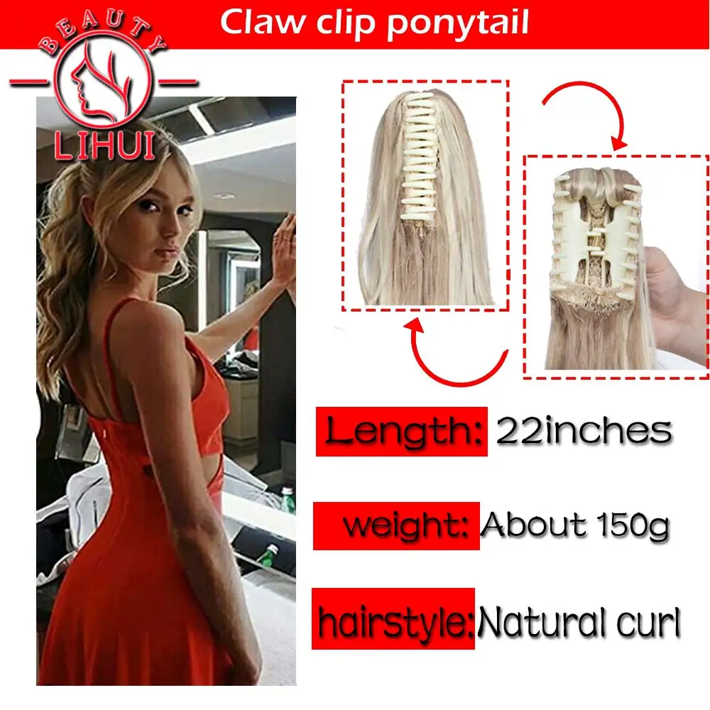 Lihui Synthetische 22Inch Golvend Claw Clip Op Paardenstaart Hair Extension Paardenstaart Uitbreiding Haar Voor Vrouwen Paardenstaart Haar Haarstukje