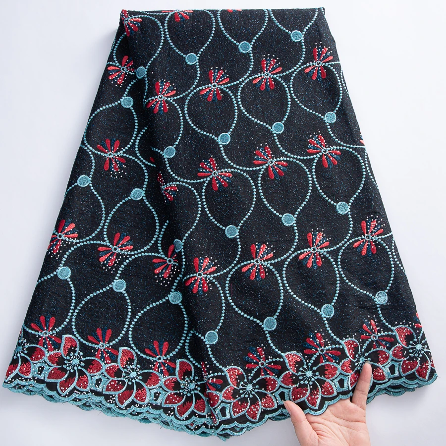  نسيج دانتيل قطن أفريقي - تصميم مطرز بالزهور السويسرية 5 ياردات لفساتين الزفاف، كوتور، جيلي #3