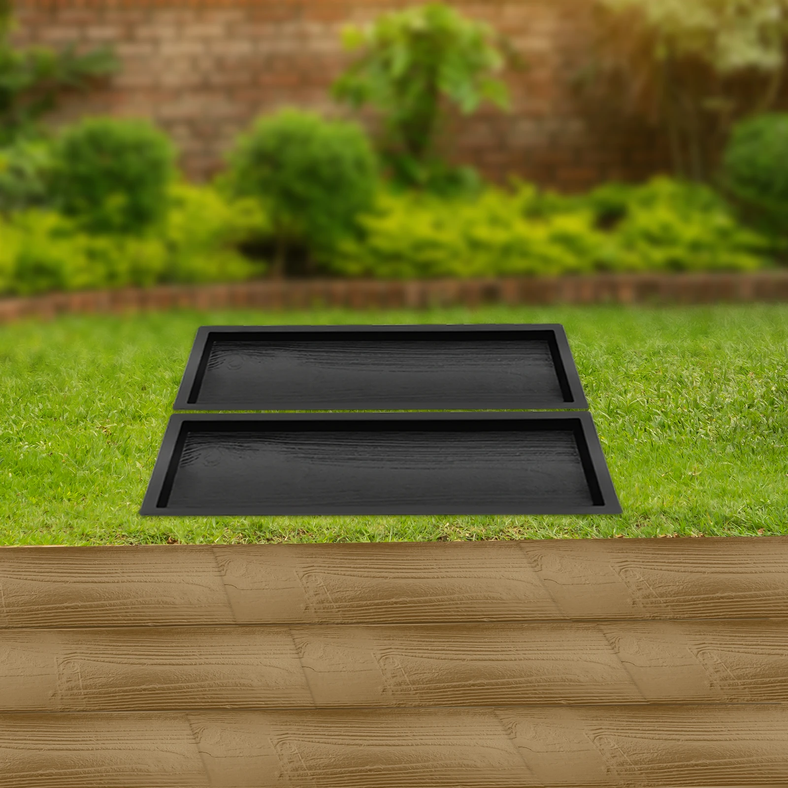 

2 x Paving Molds Sturdy Wood-like Surface Time-Saving Fine Workmanship For Creating Sidewalks, Walkways ABS Black
