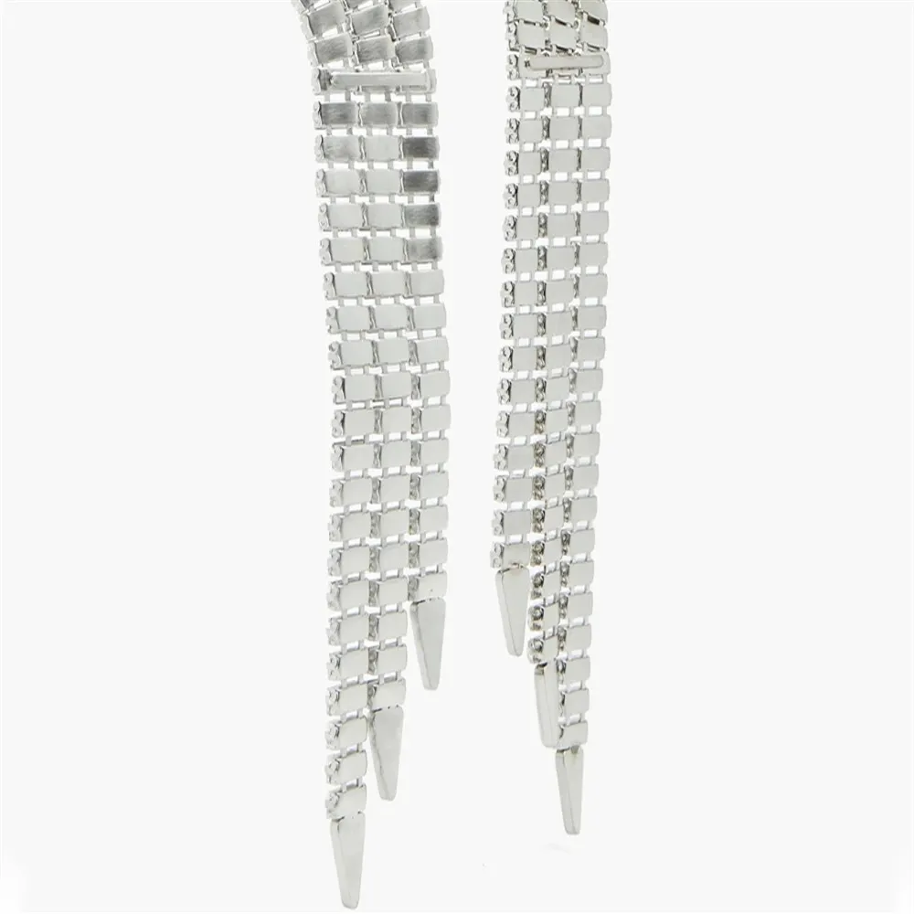 Luxury Rhinestone Long Tassel Rectangle Pendant Drop Earrings Wedding Jewelry for Women Crystal Charm Geometric Dangle Earrings