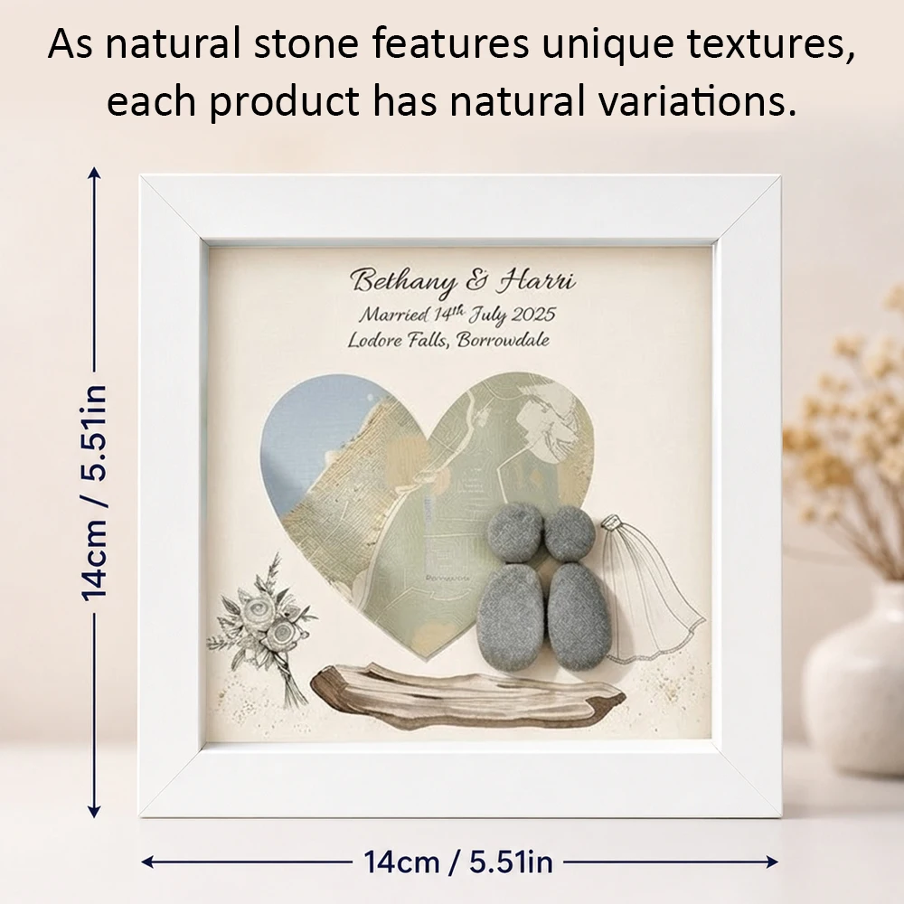 1pc Custom Name Date Venue Pebble Wedding Keepsake Framed,Wedding,Anniversary Favor,Newly Married Pair,Lovers,Home Shelf Decor
