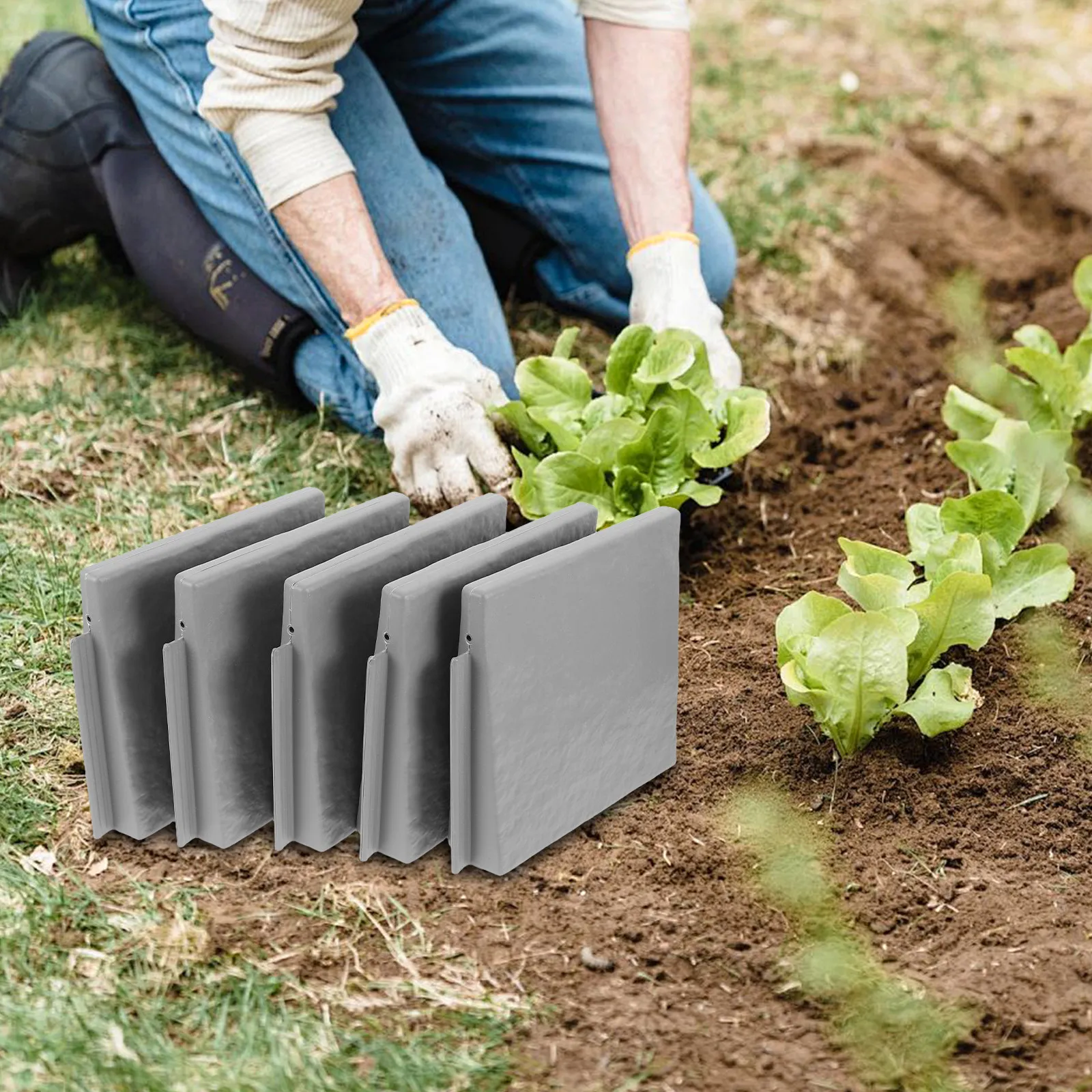5Pcs Garden Lawn Edging Border Faux Stone Plastic Edging for Flower Beds Pathways Yard Patio Balcony Outdoor Landscape Border