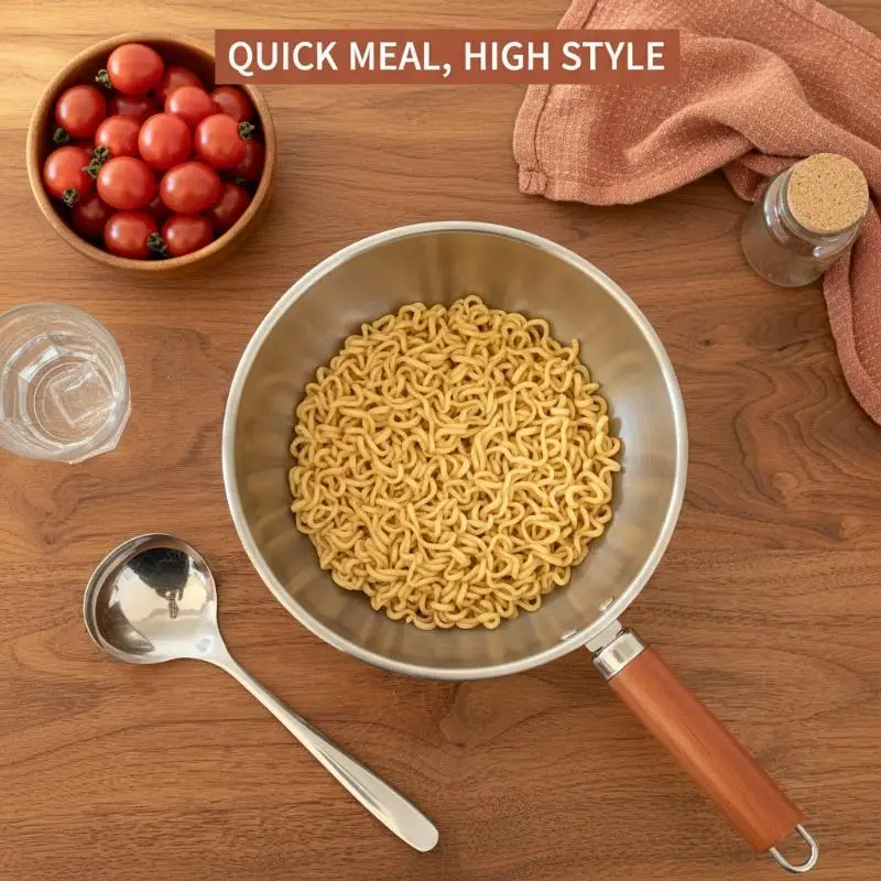 Stainless Steel Noodle Pot With Spoon Portable Design for Home Dormitory Instant Food Cooking Accessory