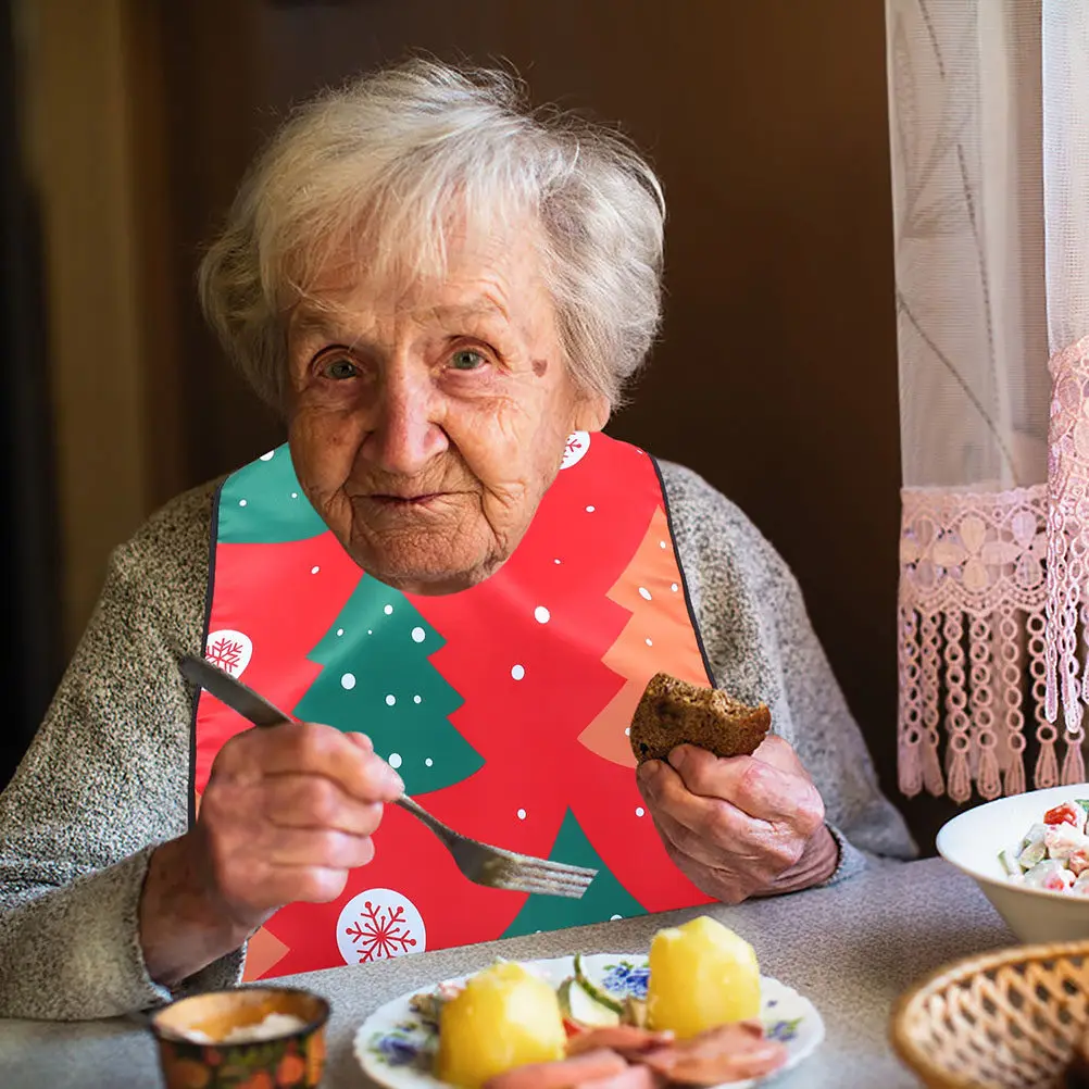 

2Pcs Christmas Adult Bib Polyester Adjustable Snap Buckle Strap Bib for Elderly Seniors Adults Bedridden Patients Eating
