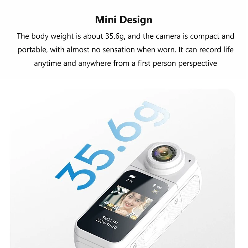 2.7K Thumb Camera 1.47 Inch HD Screen Pocket Action Camcorder Outdoor Sports Cycling Cam 180° Rotation Magnetic Video Recorder