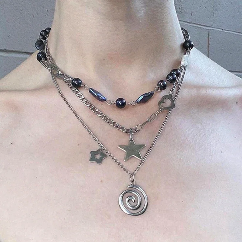 New Punk Charms Jewelry Chains Vortex Swirl Pendant Necklaces Vintage Star Choker Women Fashion Goth Necklace Accessory Grunge