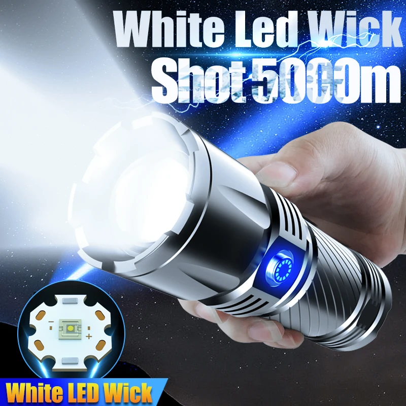 

5000 Meters Long Throw LED Flashlight Typ-C Rechargeable Searching Spotlights 1000000 High Lumens White LED Tactical Flashlights