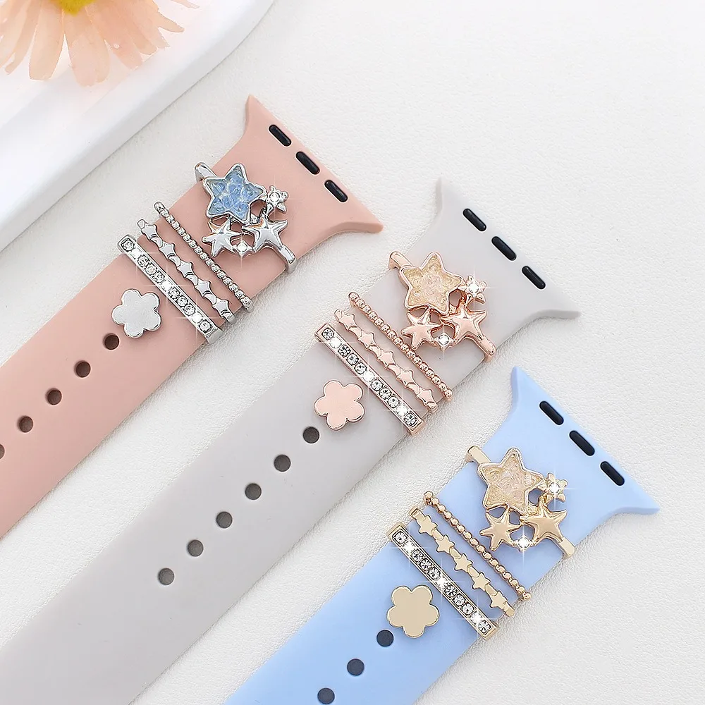 5 uds nuevo reloj de Metal adorno estrella flores anillo decorativo correa herramienta decorativa accesorios de correa para Apple Watch Band