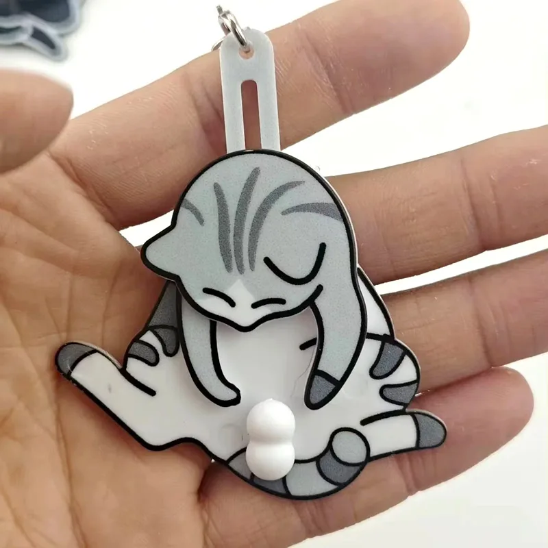 Funny Rotatable Pull Play Egg Cat Keychain Pendant Novelty & Special Use Cute Acrylic Bag Pendant Creative Acrylic Decoration