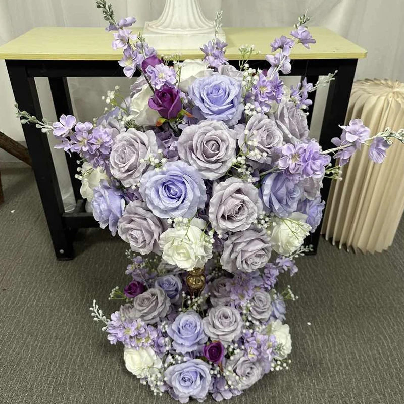 Purple Floral Row Table Centerpiece Ball Wedding Banquet Flower Strips Arrangement Event Stage Backdrop Arch Home Party Decor
