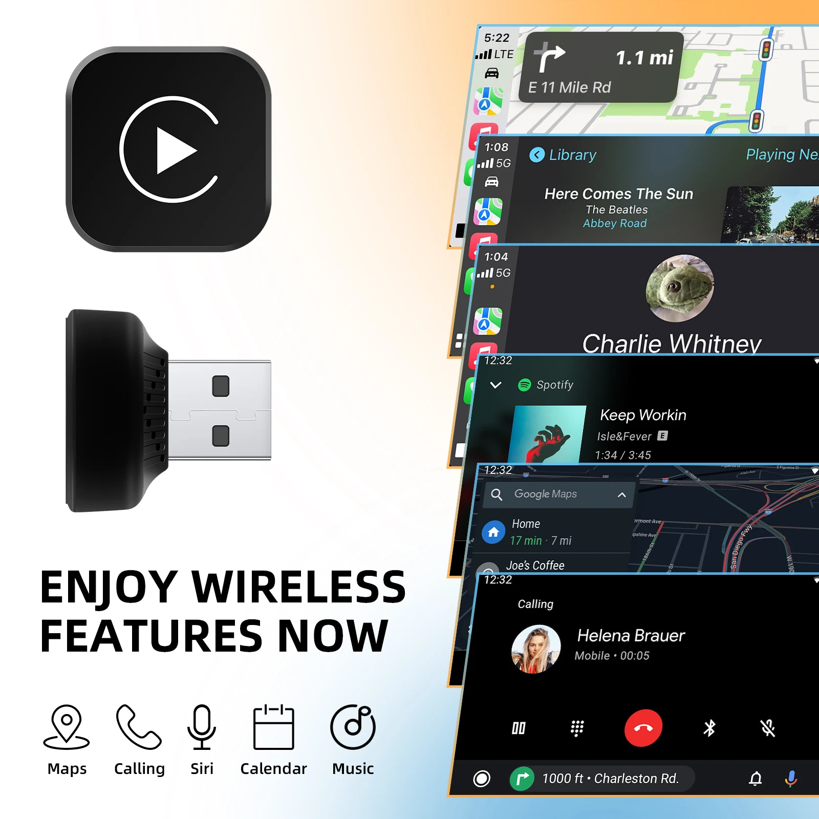Ezonetronics Wireless CarPlay อะแดปเตอร์อัตโนมัติ android สําหรับรถยนต์แบบมีสายจากโรงงาน, CarPlay ไร้สายและ Android auto 2 in 1
