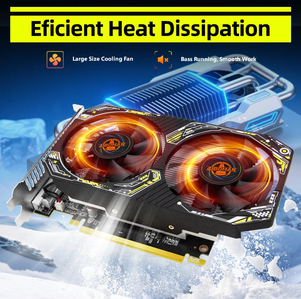 AIBOMAN Gamer أسود أصفر AMD RX550 4GB GDDR5 بطاقة الرسومات 128Bit المزدوج مروحة الكمبيوتر الجمعية الملحقات ألعاب المكتب الكهربائية #5