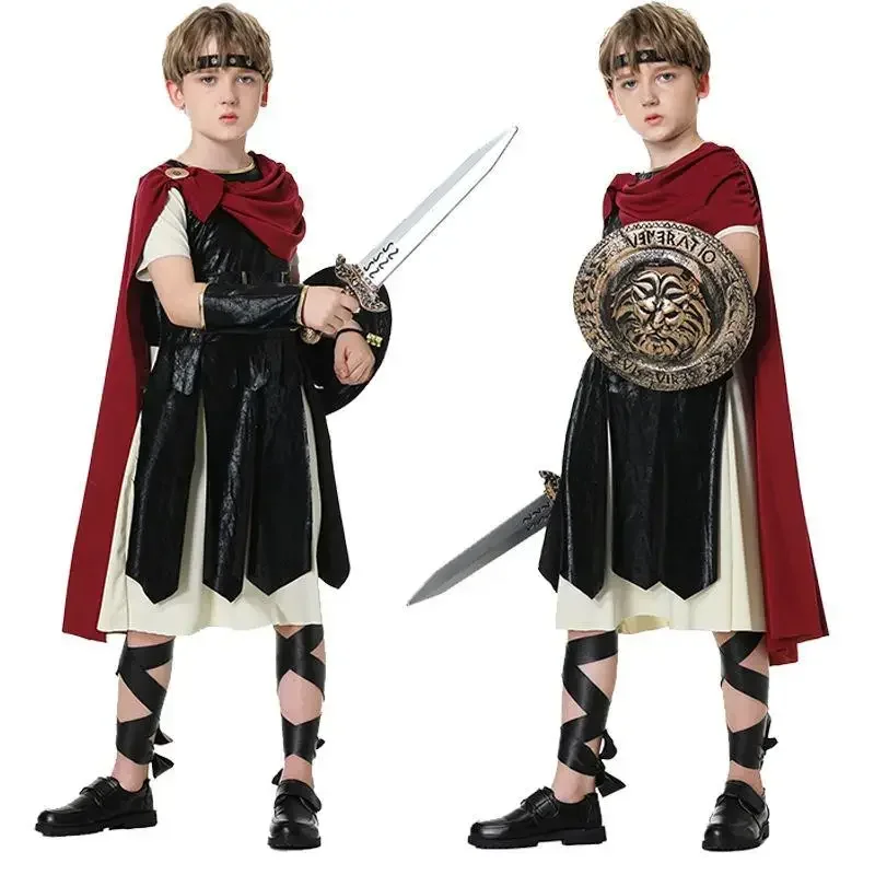 2025New Halloween Alten Römischen Krieger Schild Schwert Gladiator Cosplay Rollenspiel Kostüm Eltern-kind-Outfit