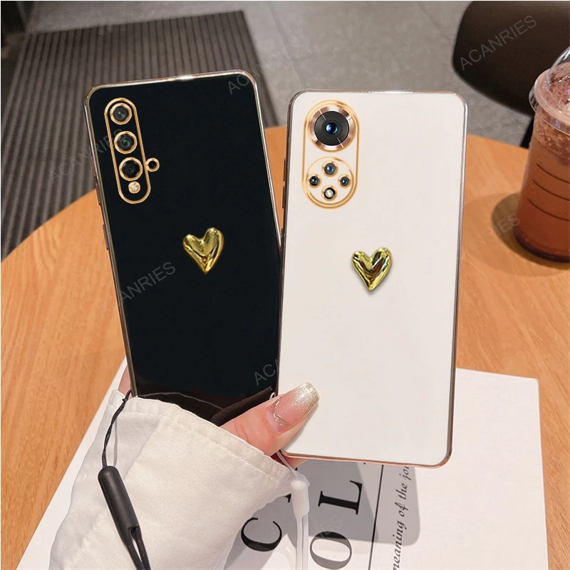 3D Gold Heart Plating Silicone Soft Case For Huawei Honor 50 SE 90 Lite 100 Pro 70 20 30 60 80 Cover Honor50 90lite Honor20 50se